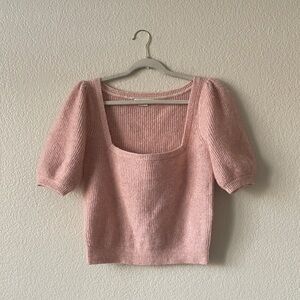 Boden Puff Sleeve Sweater Square Neck Crop Mohair Wool Blend